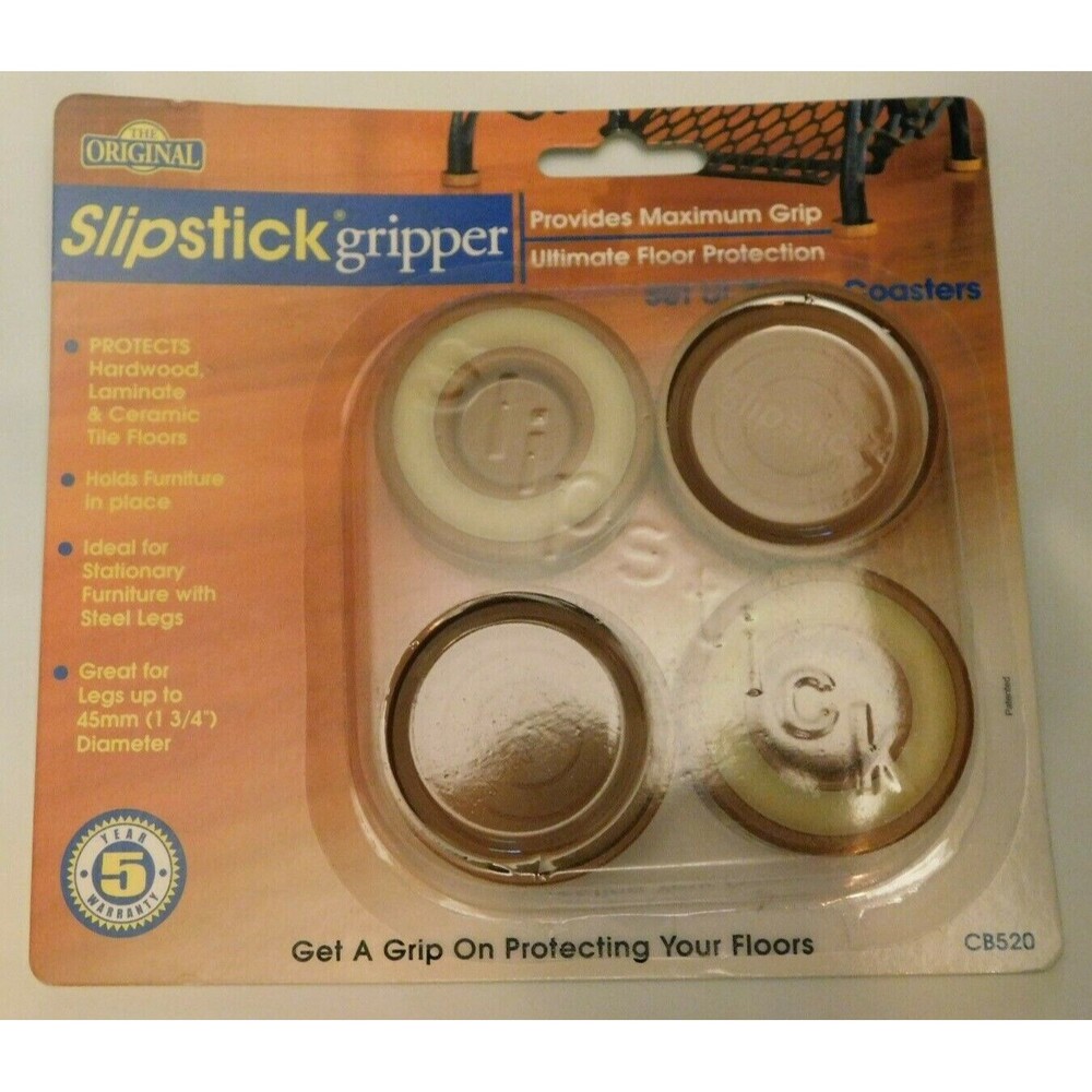 SlipStick Gripper CB520 Furniture Coasters Floor Protector Cups 1 3/4" Set of 4